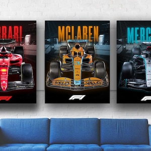F1 Car Poster Set: McLaren, Ferrari, Mercedes, Formula 1 Posters, Racing Wall Art, F1 Fan gift, Formula 1 Room Decor, Racing Car Posters