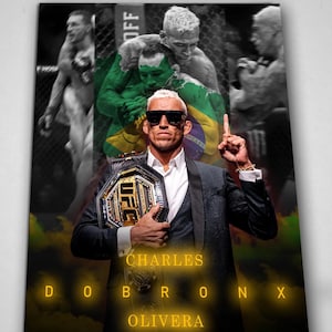 Charles Oliveira Vintage Fighter Poster, Ufc Wall Art, Decor, Athlete Canvas, Elite Unique design, MMA, Headshot Stats, Premium Fan Merch