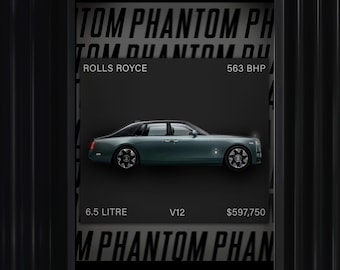 Rolls-Royce Phantom Digitales Poster - Traumauto-Druck, Rolls-Royce Poster, druckbare hochauflösende Wandkunst, Zimmer-, Garagen- und Bürodekoration