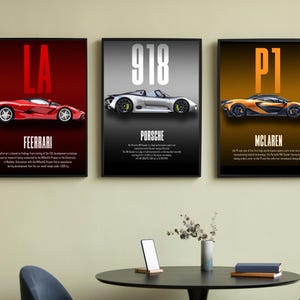 Holy Trinity Hypercar Poster – McLaren P1, Porsche 918 Spyder, LaFerrari Art , Dream Car Digital Download, Supercar Room Decor, Car Gift Art