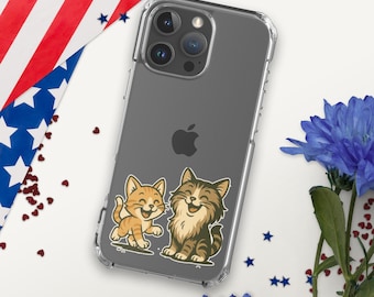 Clear iPhone Case with Laughing Cats, Funny Cat Phone Cover, Kitty iPhone Case, Cat Lover Phone Accessory, Cute Gift