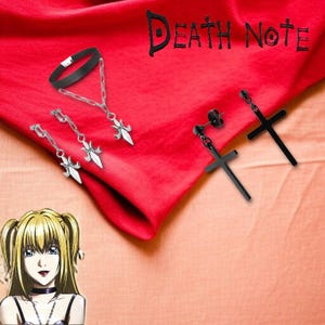 Misa Amane Anime Cosplay Earrings & Pendant Necklace for Women - Y2K Gothic Cross Ear Clips, Halloween Costume Accessories