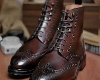 Handgemaakte echt bruin lederen Oxford veterschoenen vleugeltip formele kleding heren