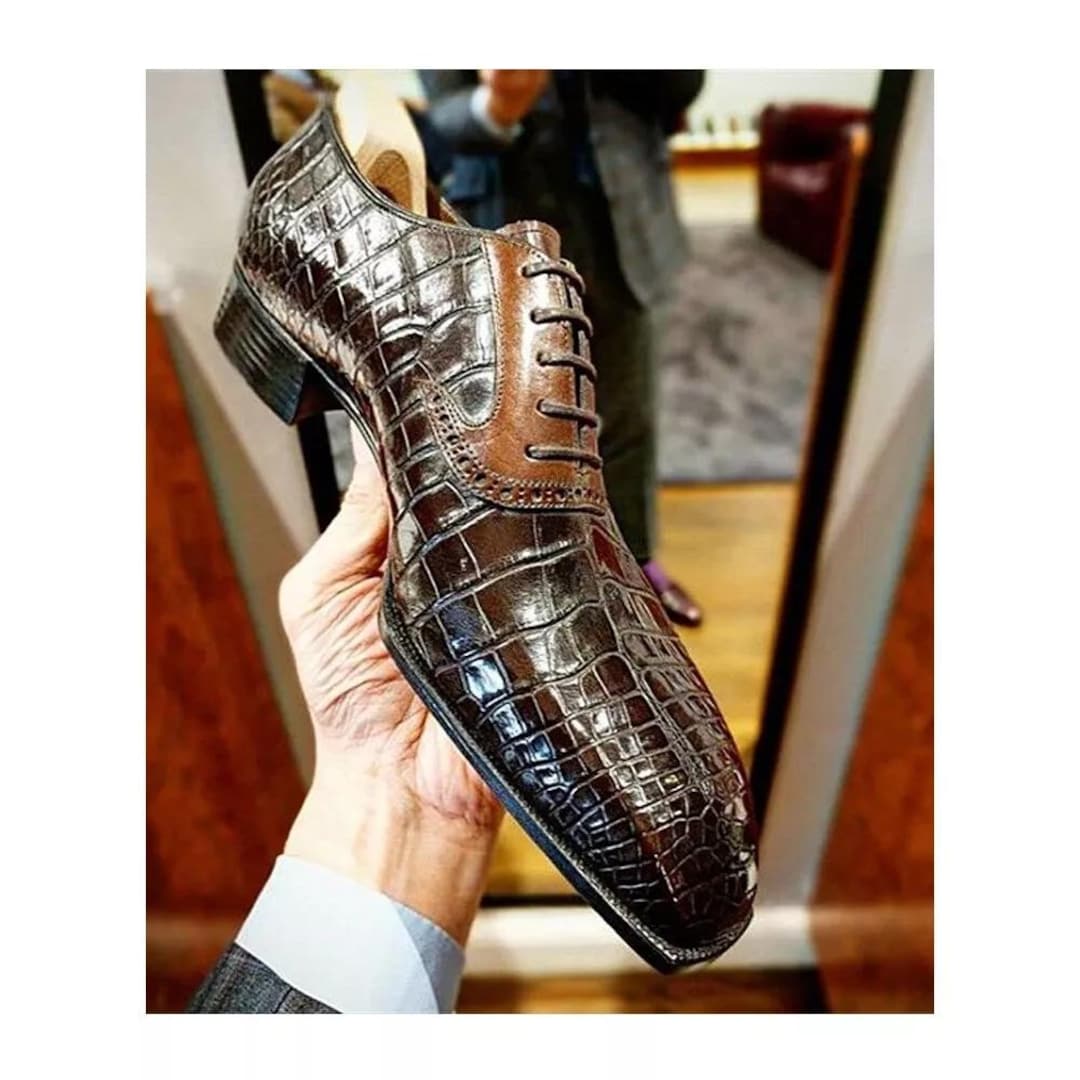 Luxury Leather Crocodile Pattern Oxford Shoes main image 1