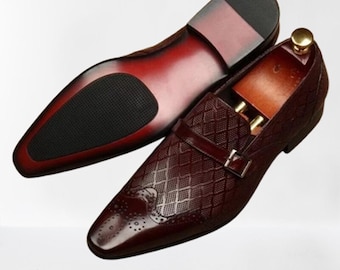 Handgemaakte bruine leren oxford geklede schoenen, formele instappers