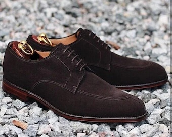 Echte handgemaakte lederen suède bruine kleur veterschoenen heren