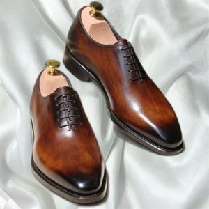 Men&#39;s Handmade Brown Genuine Leather Shoes Oxford Formal Dress Laces Shoe.