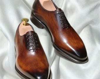 Handgemaakte bruine lederen herenschoenen Oxford formele kleding veters schoen.