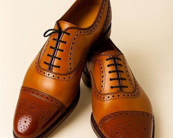 Men's Handmade Leather Brown Shoes Wingtip Brogue Boots Lace-Up Oxford Formal Dress Shoe