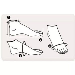 Puede incluir: Diagrama que muestra c&oacute;mo medir el pie para el tama&ntilde;o del zapato. El diagrama muestra cuatro pasos: 1. Coloque el pie sobre un trozo de papel y trace el contorno del pie. 2. Mida la longitud del pie desde el tal&oacute;n hasta el dedo m&aacute;s largo. 3. Mida el ancho del pie en el punto m&aacute;s ancho. 4. Mida la circunferencia del pie alrededor de la bola del pie.