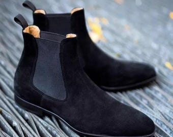 Handgemaakte herenschoenen zwarte klassieke suède chelsea formele bruiloftslaarzen