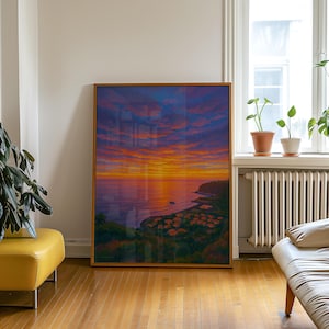 Sonnenuntergang auf Madeira | Farbenspiel über dem Meer im Gouache-Stil
