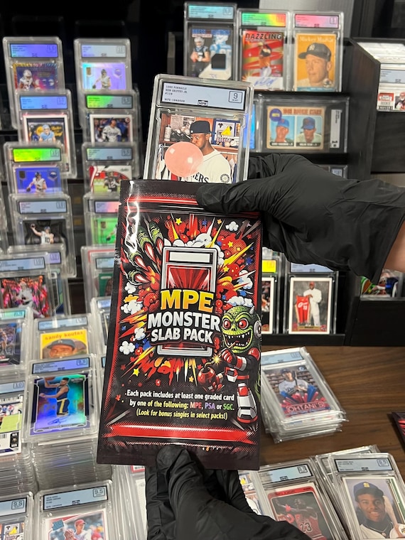 MPE Monster Slab Pack  Graded Sports Card Mystery Pack (1 Graded Card per  Pack - Chasers: Nolan Ryan Rookie, Kaboom, Autos, & More) - Etsy