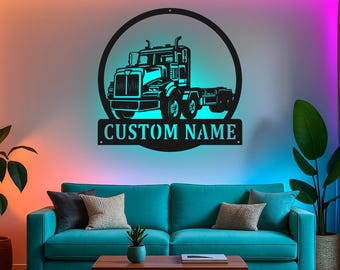 Custom Semi Truck Name Metal Sign With RGB LED Backlight