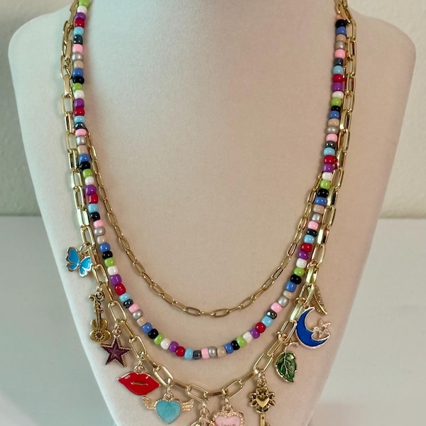 Eras 3-Tier Layered Handgemachte Charm & Perlenkette