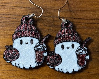 Pendientes de fantasma impresos en 3D: Café helado espeluznante y gorro de calabaza