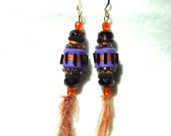 Beaded Textile Earrings, fiber earrings, dangle earrings