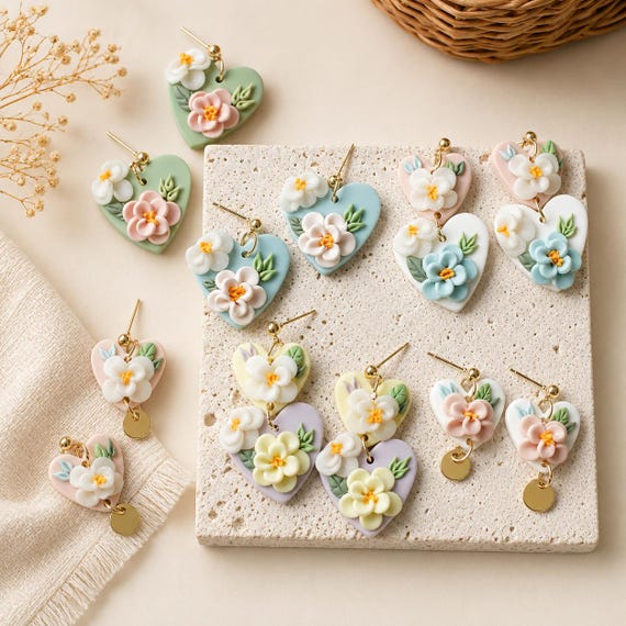 Light weight Polymer Clay Earings, Boho Dangle Modern Statement Earrings