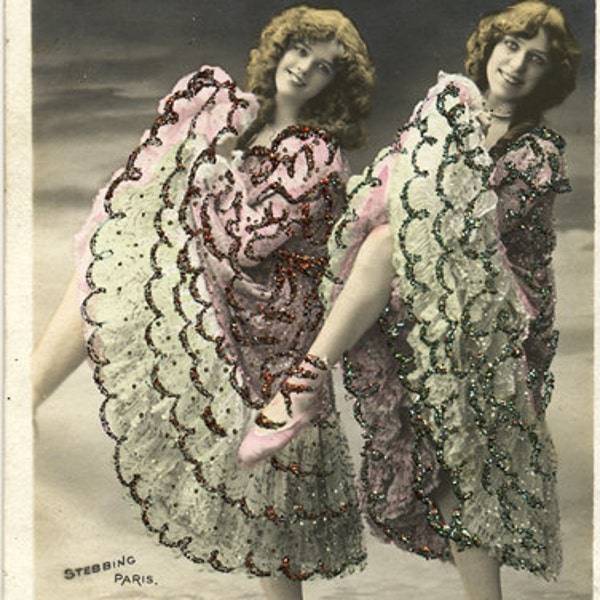 Antique Hand Tinted French Theatre Postcard - Dancers Lillian and Rosetta