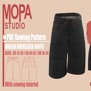 Pantalon de jogging oversize unisexe / Short en jean patineur / Pantalon large - Patron de couture PDF + tutoriel - Tailles 44-52