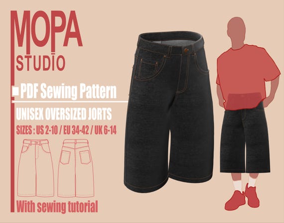 Unisex Oversized Jorts Sewing Pattern: Wide Leg Skater Shorts (PDF