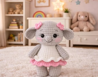 Crochet Elephant Pattern – Chubby Amigurumi Plush Toy (PDF Tutorial)
