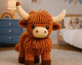 Patrón de peluche de vaca de las Tierras Altas a crochet (PDF) / Apto para principiantes