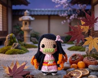 Muñeca Nezuko Amigurumi hecha a mano - Peluche de anime de ganchillo - Regalo para ella