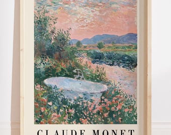 Monet Bathroom Print, Floral Countryside Landscape Bathroom Wall Art, Whimsical Pastel Bathroom Painting, Dreamy Bathroom Decor, Monet Print