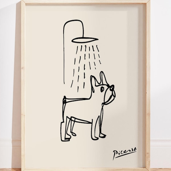 French Bulldog Shower Wall Art Print, Picasso Minimalist Bathroom Print, Funny Frenchie Bathroom Decor