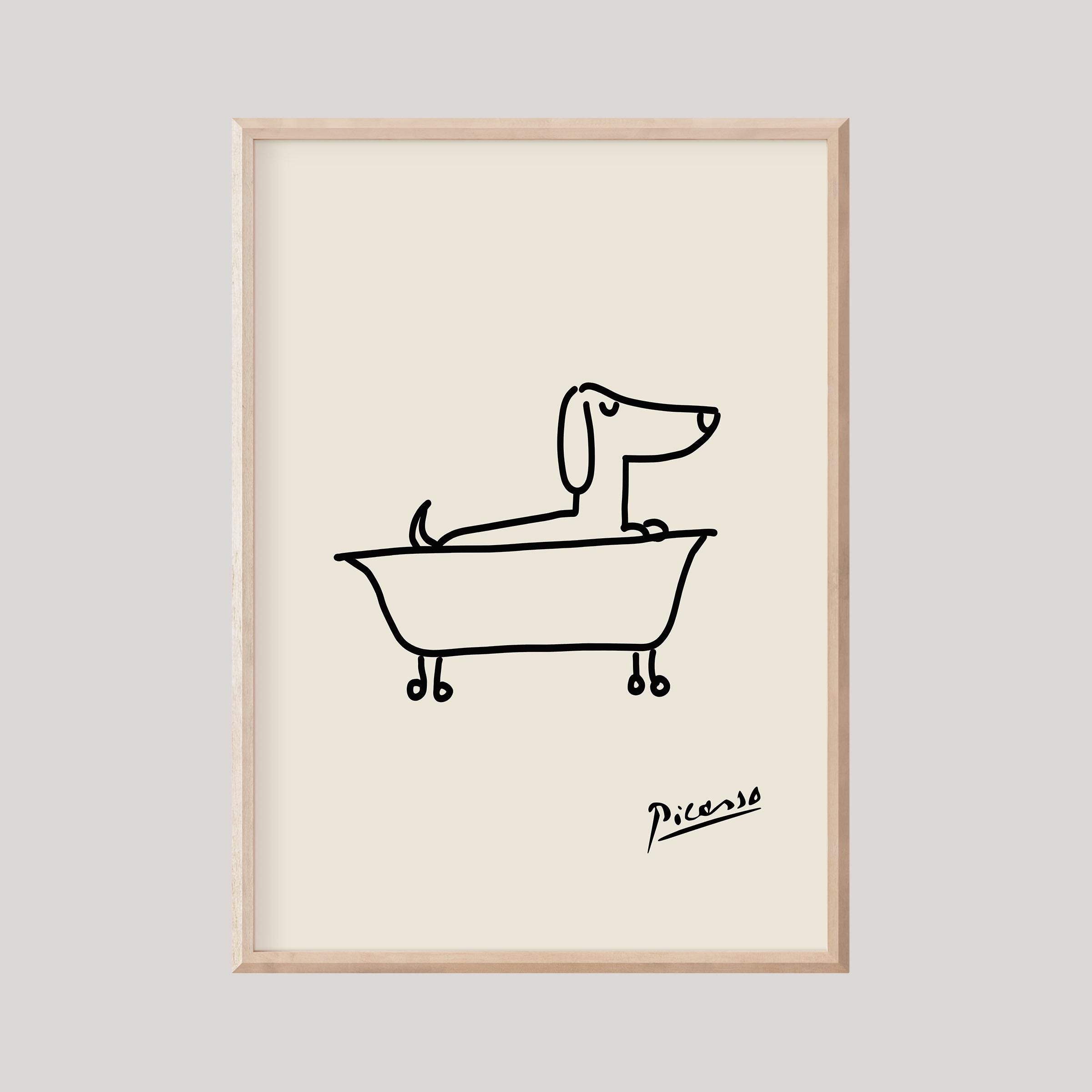 Dachshund Bathtub Wall Art Print, Picasso Minimalist Weiner Dog ...