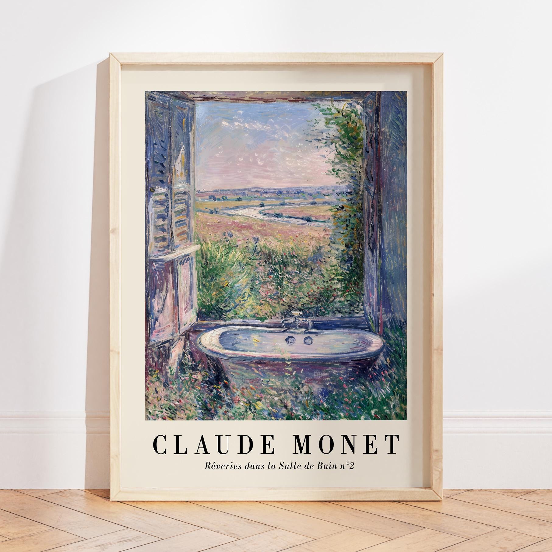 Colorful Monet Bathroom Wall Art Print, Dopamine Decor, Countryside Bathroom Painting, Claude Monet Bathroom Poster, Whimsical Bathroom Art
