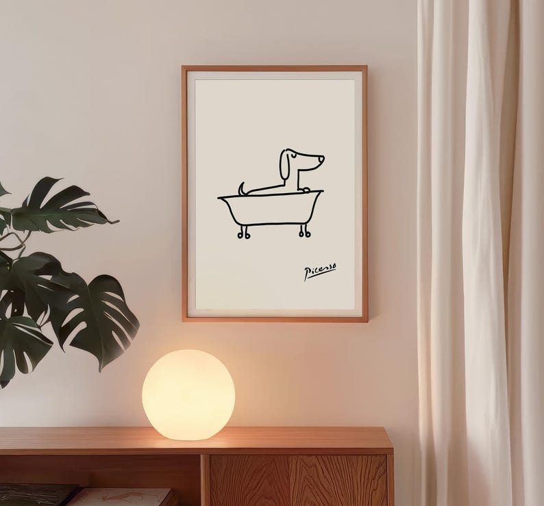 Dachshund Bathtub Wall Art Print, Picasso Minimalist Weiner Dog ...