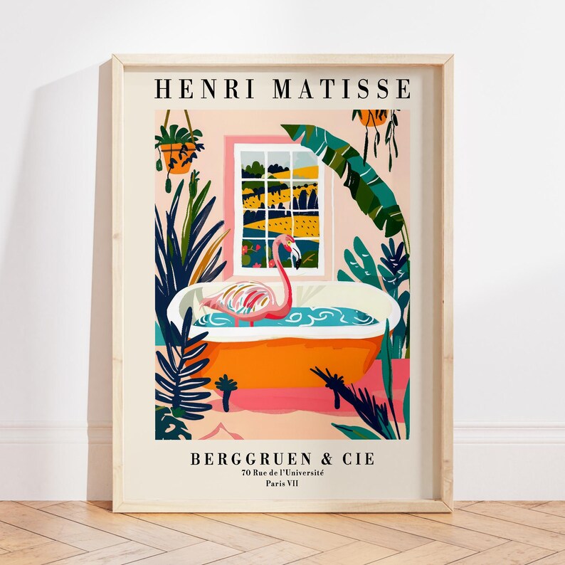 Flamingo Matisse Art Print, Maximalist Bathroom Poster - Etsy