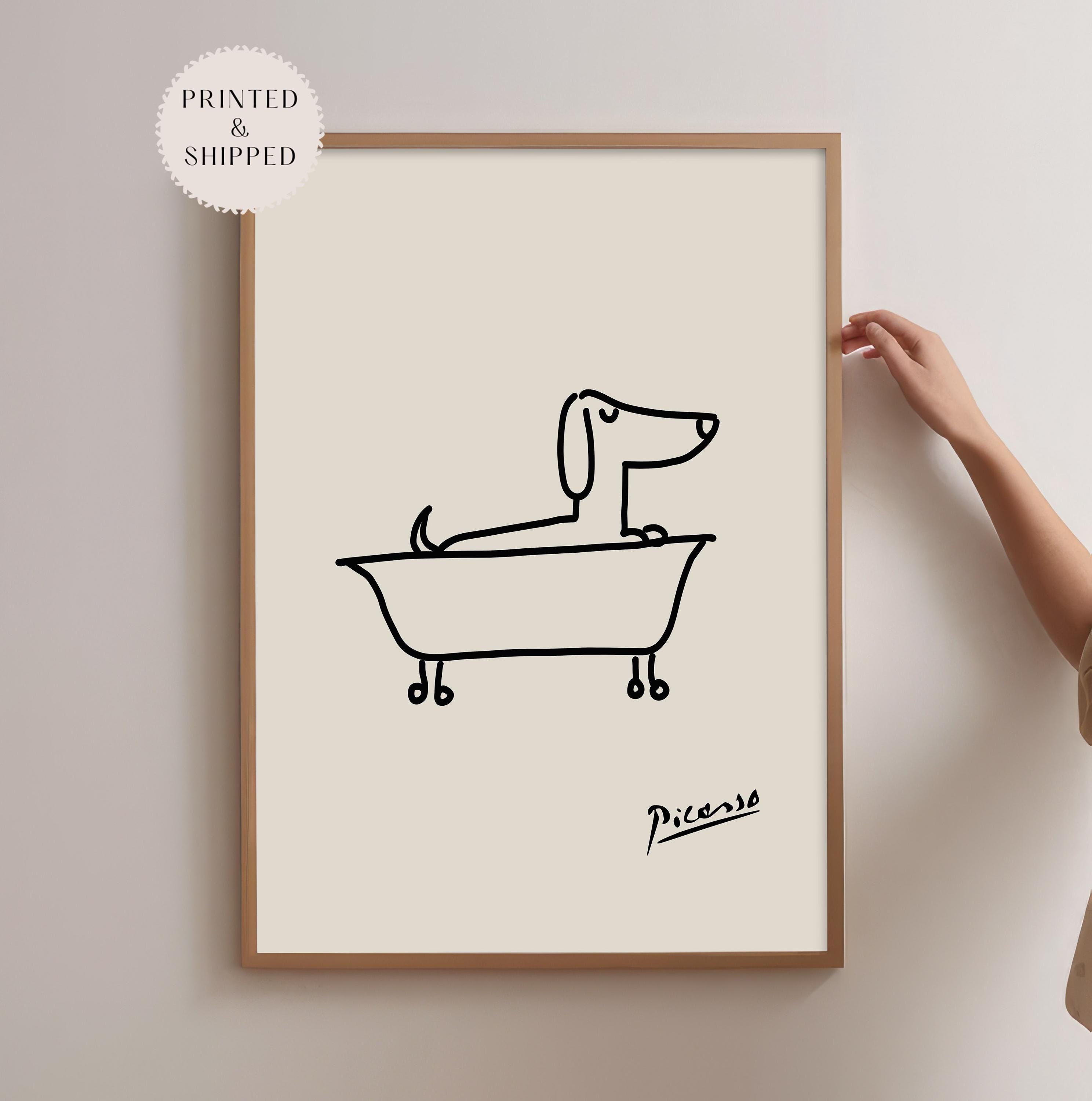 Dachshund Bathtub Wall Art Print, Picasso Minimalist Weiner Dog ...
