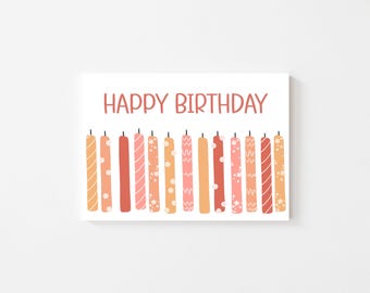 Joyeux anniversaire 5 x 7 pouces carte de voeux imprimable en téléchargement numérique avec des bougies roses et jaunes