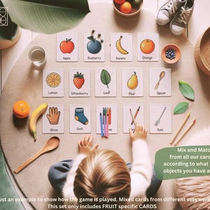 Cartes d'assortiment de fruits Montessori imprimables | Jeu pour tout-petits | Lecture sans écran