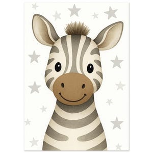 Lámina infantil de cebra - Papel mate premium A3 / Soñando bajo las estrellas / Sin marco