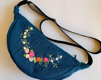 Handmade Floral Embroidered Sling Bag | Cottagecore Crossbody Bag | Botanical Embroidery Purse | Gift for Her