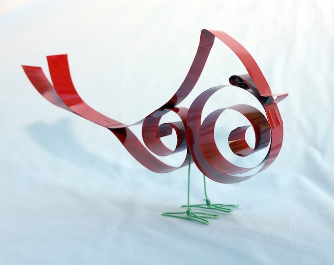 Featured listing image: Cardinal bird made from recycled metal mini-blinds