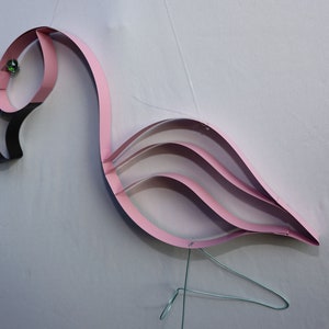 Flamingo hanging yard or house decoration made from recycled metal mini-blinds