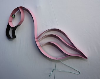 Flamingo hanging yard or house decoration made from recycled metal mini-blinds