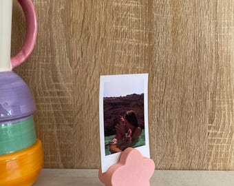 Porte-photo en Jesmonite | Support Photo Fleur Coloré - Orange, Rose ou Jaune | Décoration Artisanale Colorée