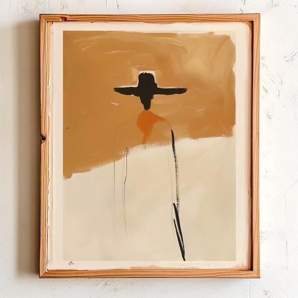 Modern Western Wall Art – Minimal Cowboy Figure Print – Neutral Desert Abstract Decor