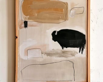 Minimalist Bison Print: Neutral Western Wall Art (Digital Download)
