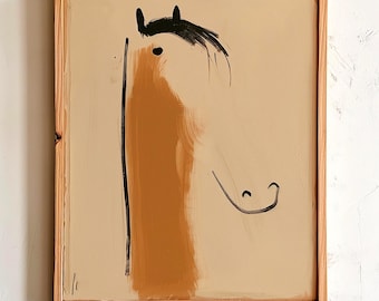 Modern Western Wall Art – Abstract Minimal Horse - Neutral Decor (Digital Download Vertical)