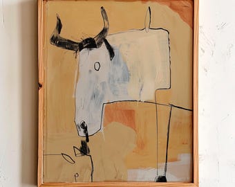 Bull Wall Art – Rustic Western Cowboy Print – Modern Minimalist Farmhouse Animal Decor Gift