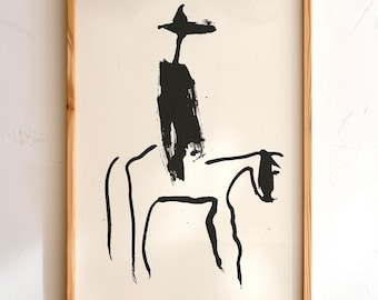 Minimalist Cowboy on Horse Print: Rustic Western Wall Art (Digital Download)