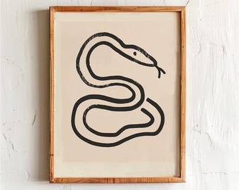 Minimalist Snake Line Art Print: Japandi Neutral Decor (Digital Download)