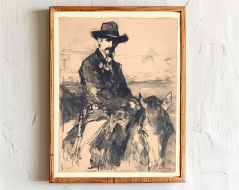 Vintage Cowboy Sketch Art Print: Rustic Western Home Decor (Digital Download)